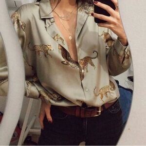Zara Leopard Satin Blouse